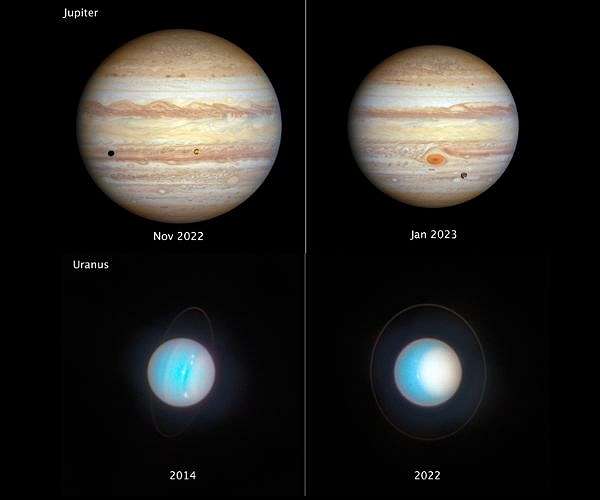 Hubble monitors changing weather and seasons at Jupiter and Uranus