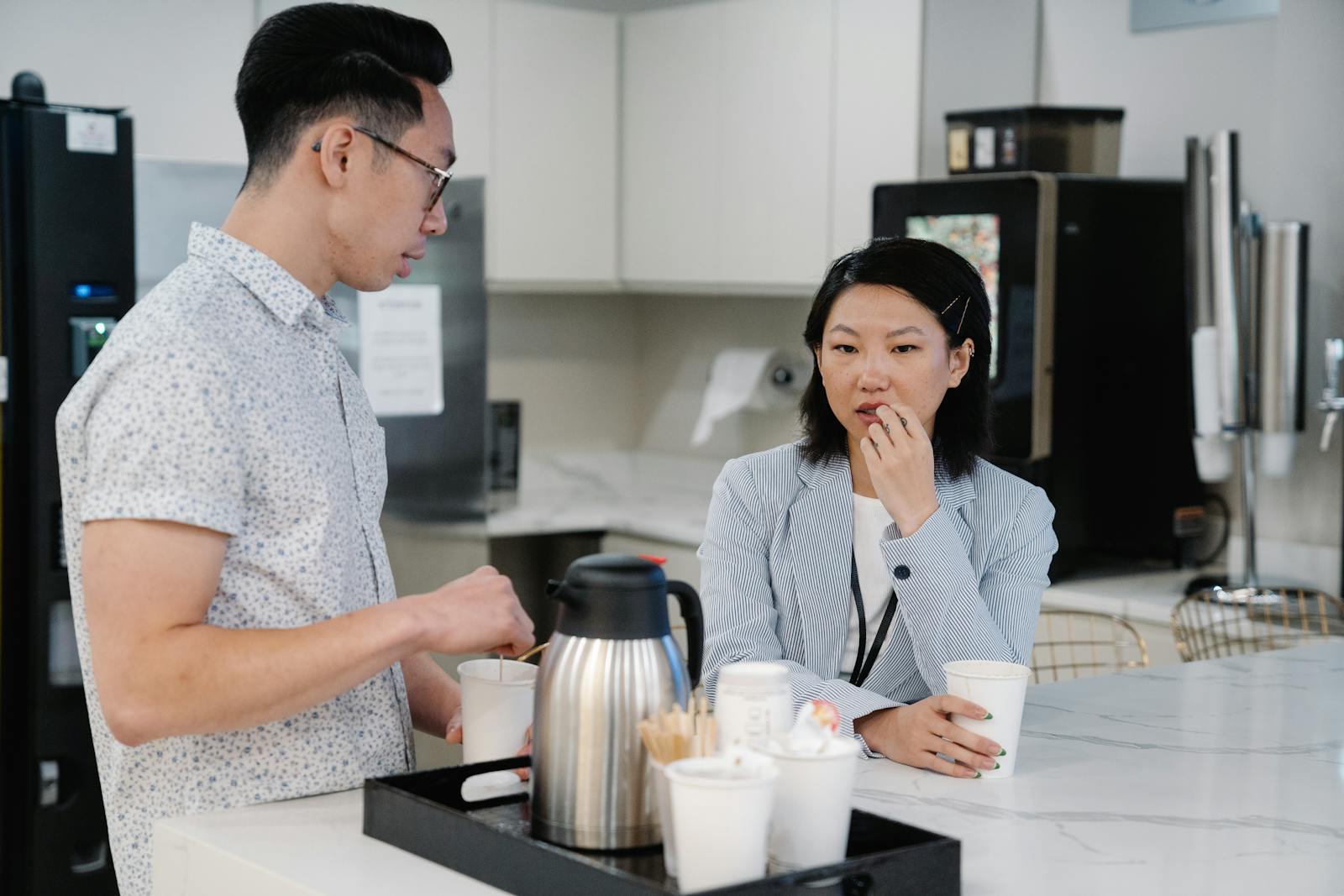 colleague checking in coffee