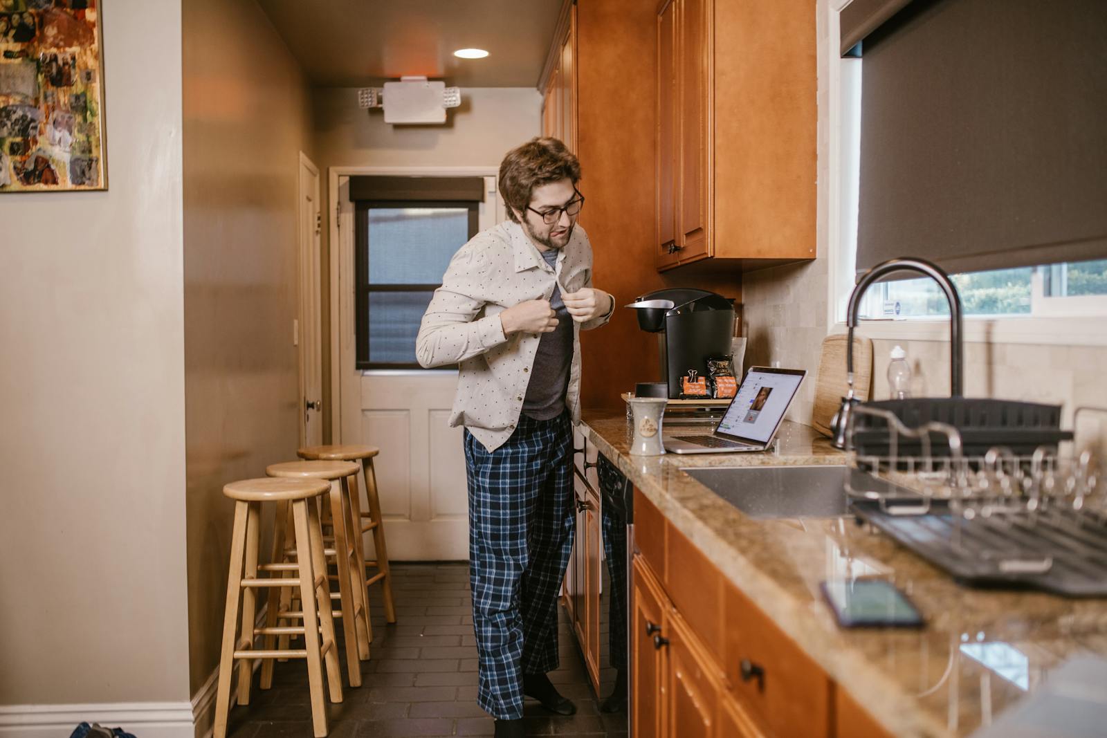 older man morning kitchen