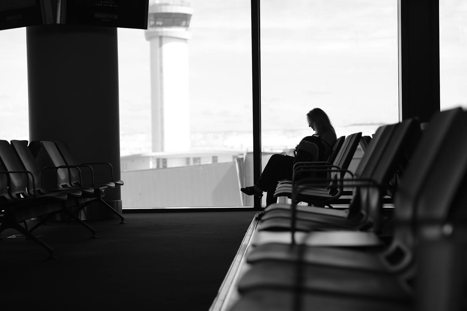 traveler waiting empty airport