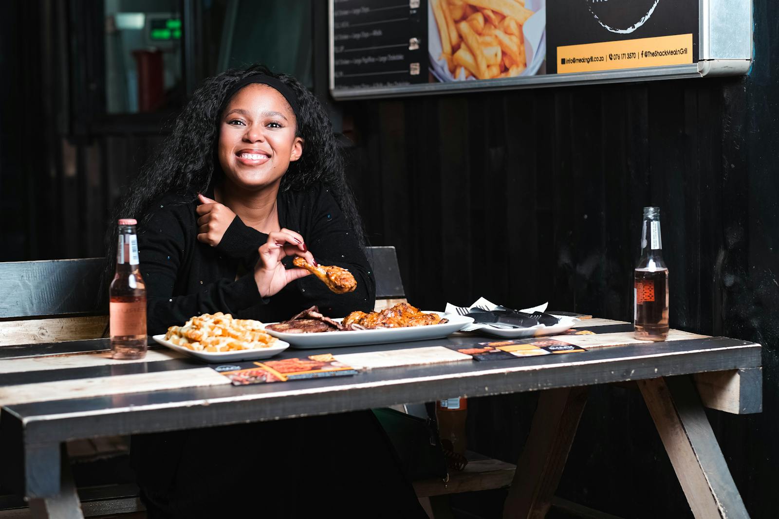 woman declining restaurant menu