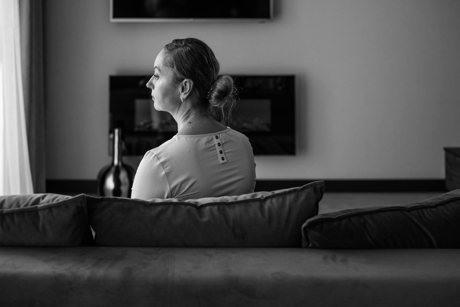 woman watching room quietly