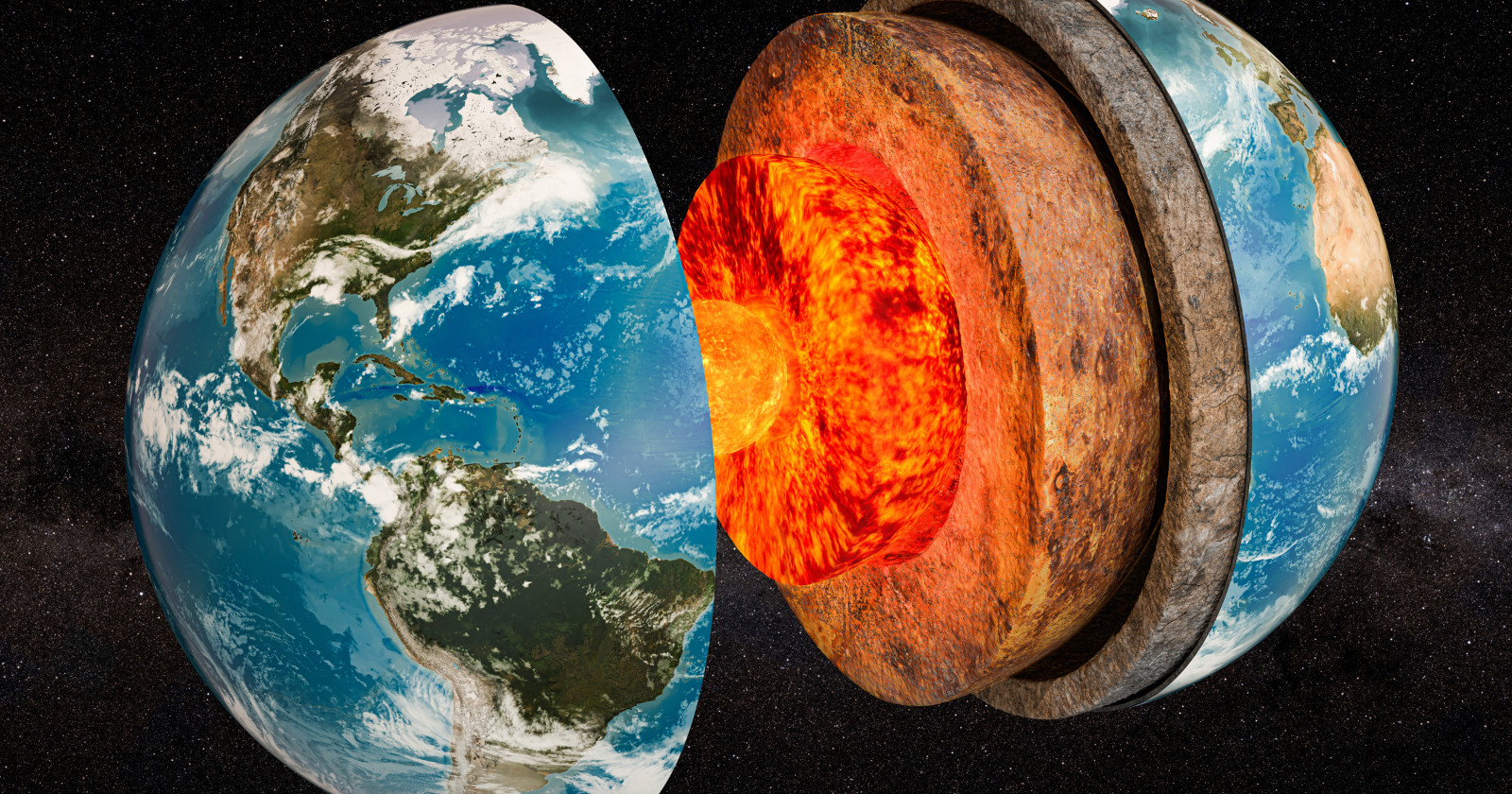 Deep beneath our feet, Earth’s inner core is thought to be roughly as hot as the surface of the Sun — around five and a half thousand degrees Celsius — yet the crushing pressure keeps it solid.