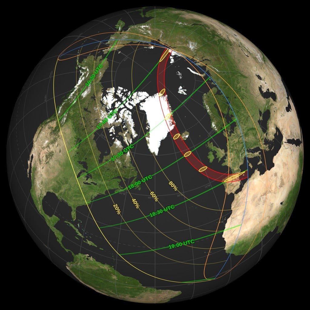 In less than a month the Moon's shadow will race across the planet and plunge parts of Greenland, Iceland and Spain into sudden darkness in the middle of the day — the first total solar eclipse visible from mainland Spain in more than a hundred years — and the exact spots where day briefly turns to night are already mapped to the second