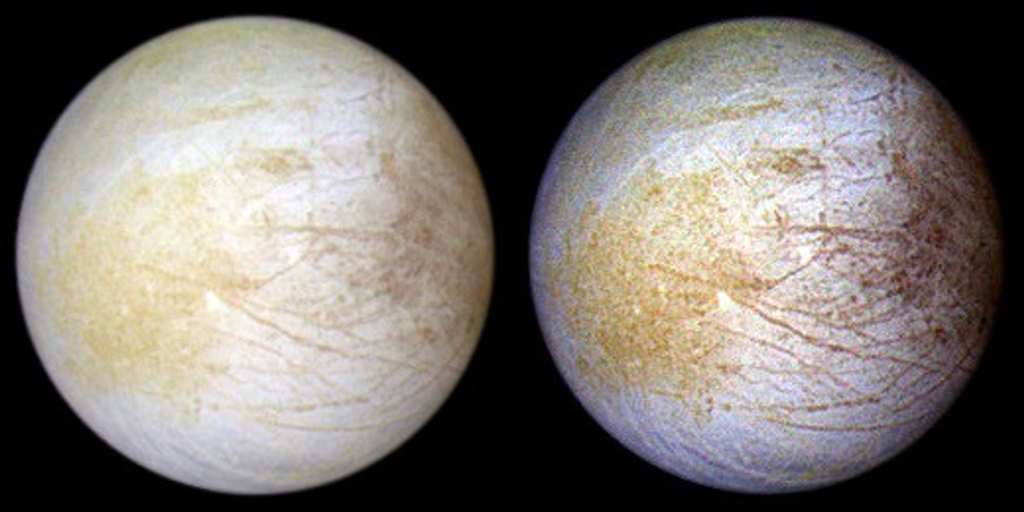 Beneath Europa’s fractured ice may be an ocean containing more liquid water than all of Earth’s oceans combined, kept warm in complete darkness by the gravitational pull of Jupiter