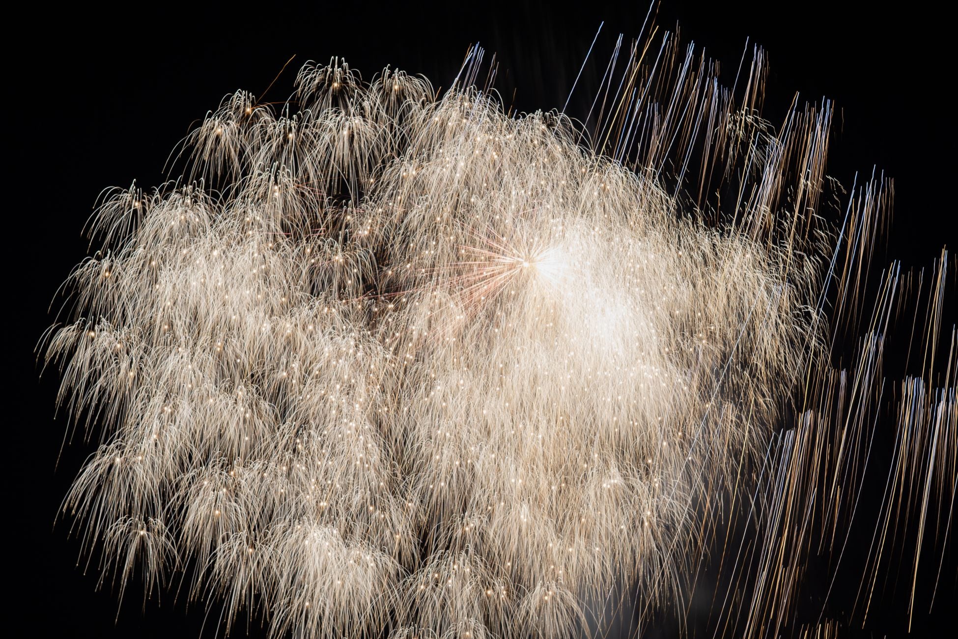 A stunning display of white fireworks illuminating the night sky.