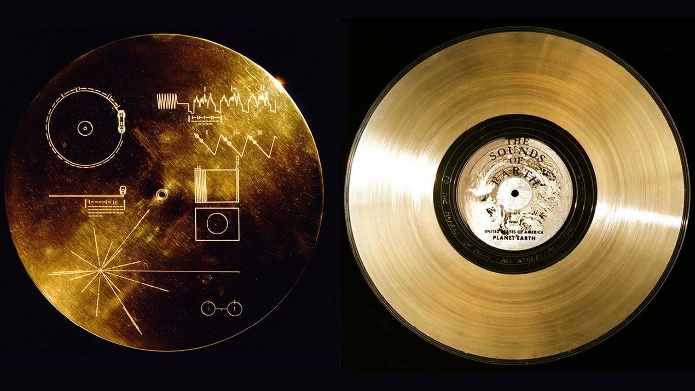 The Voyager Golden Record carries a small sample of uranium on its cover, placed there so whoever finds it can measure the decay and work out how long it has been drifting — a built-in clock for any civilisation that discovers it