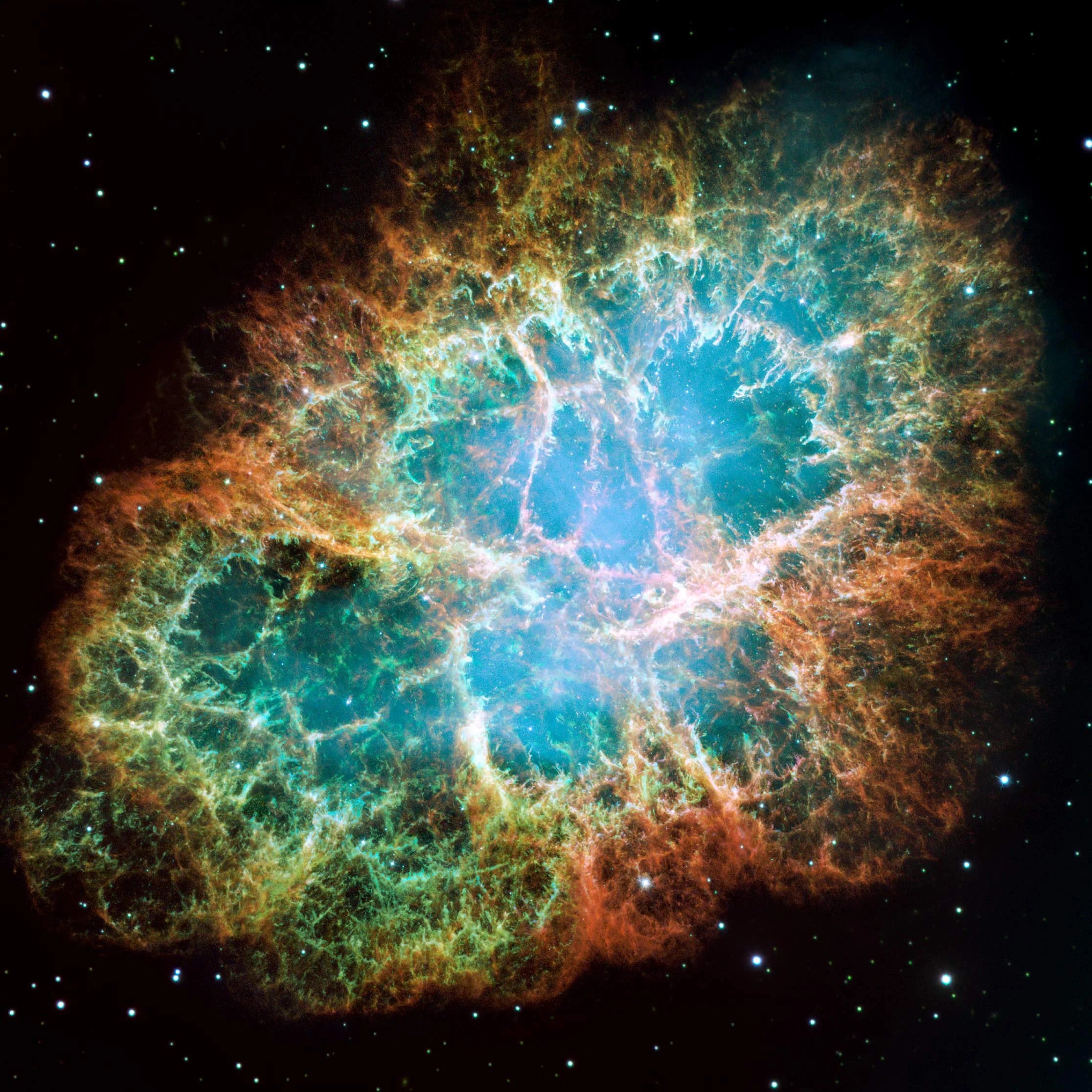 Nearly a millennium ago sky-watchers recorded a new star so bright it was visible in daylight for weeks, and Hubble has now traced how far its remnant, the Crab Nebula, has expanded since — a thousand-year-old explosion still visibly unfolding