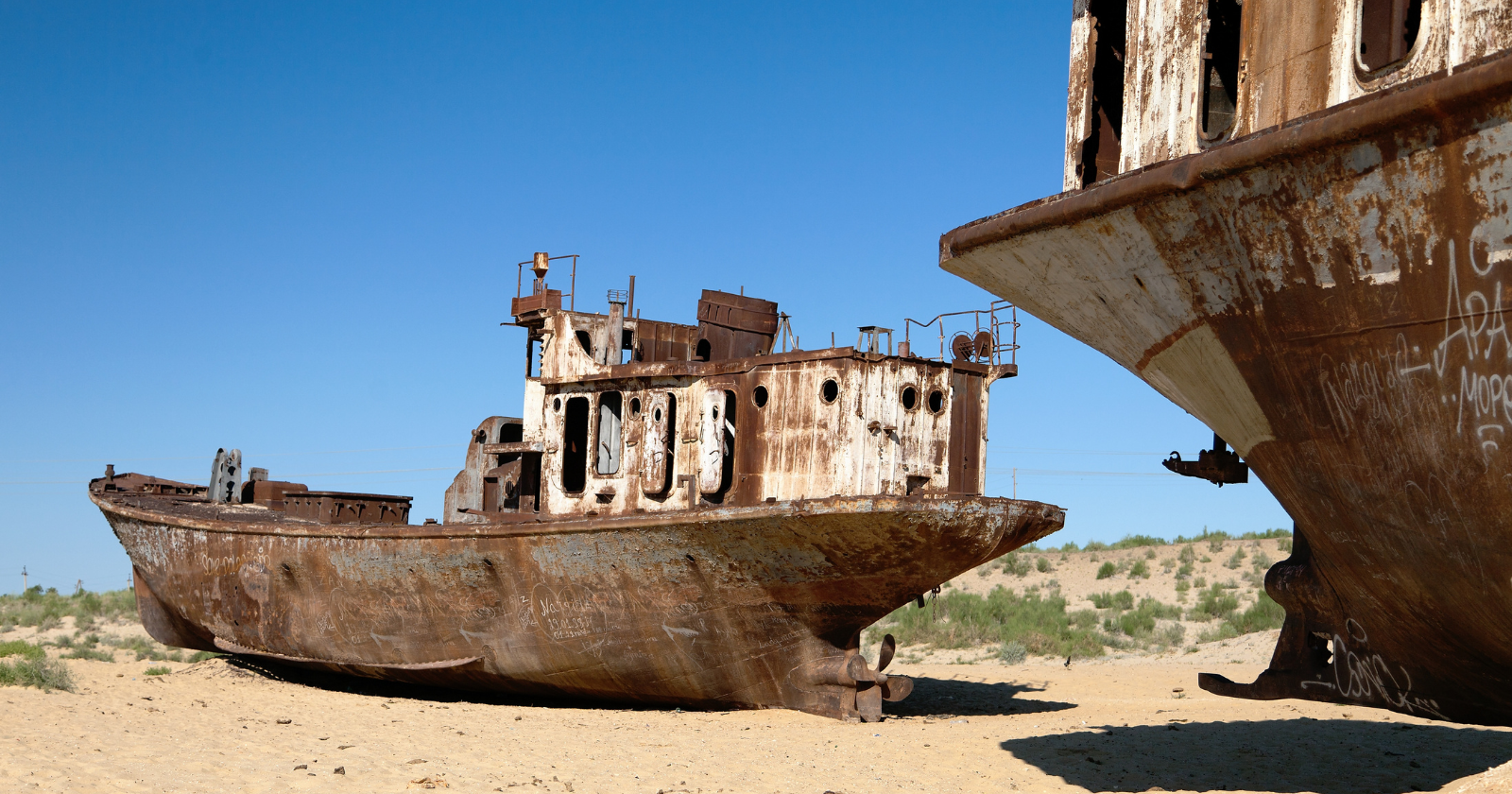 In the middle of Central Asia sits a desert full of shipwrecks, hundreds of miles from any coastline — rusting fishing boats stranded on cracked, dry seabed where one of the world's largest lakes used to be, before Soviet planners diverted the rivers that fed it