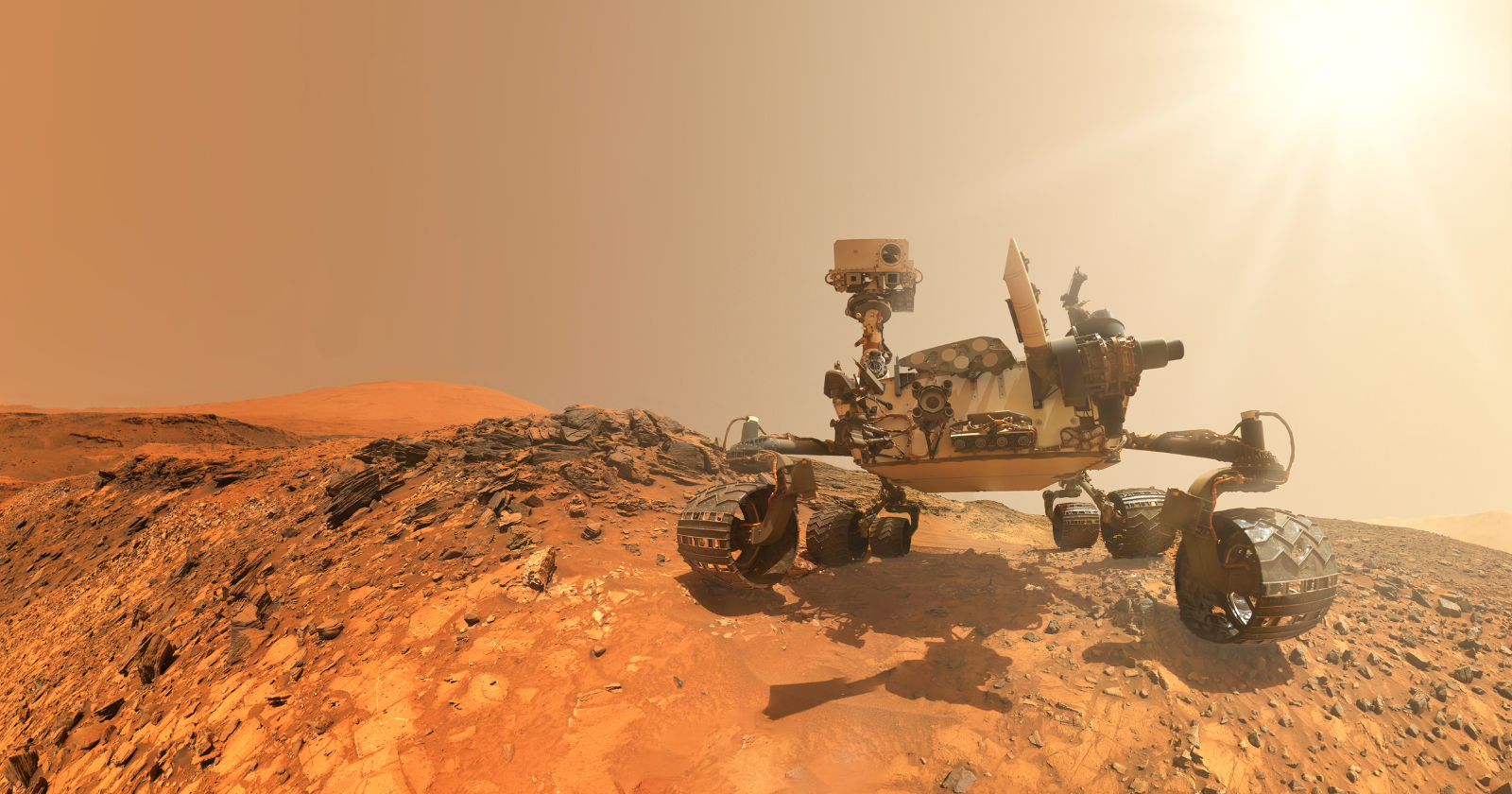 Earth has a blue sky and red sunsets; Mars has a red sky and blue sunsets — and the reason for both is exactly the same mechanism, running in reverse because the dust is a different size
