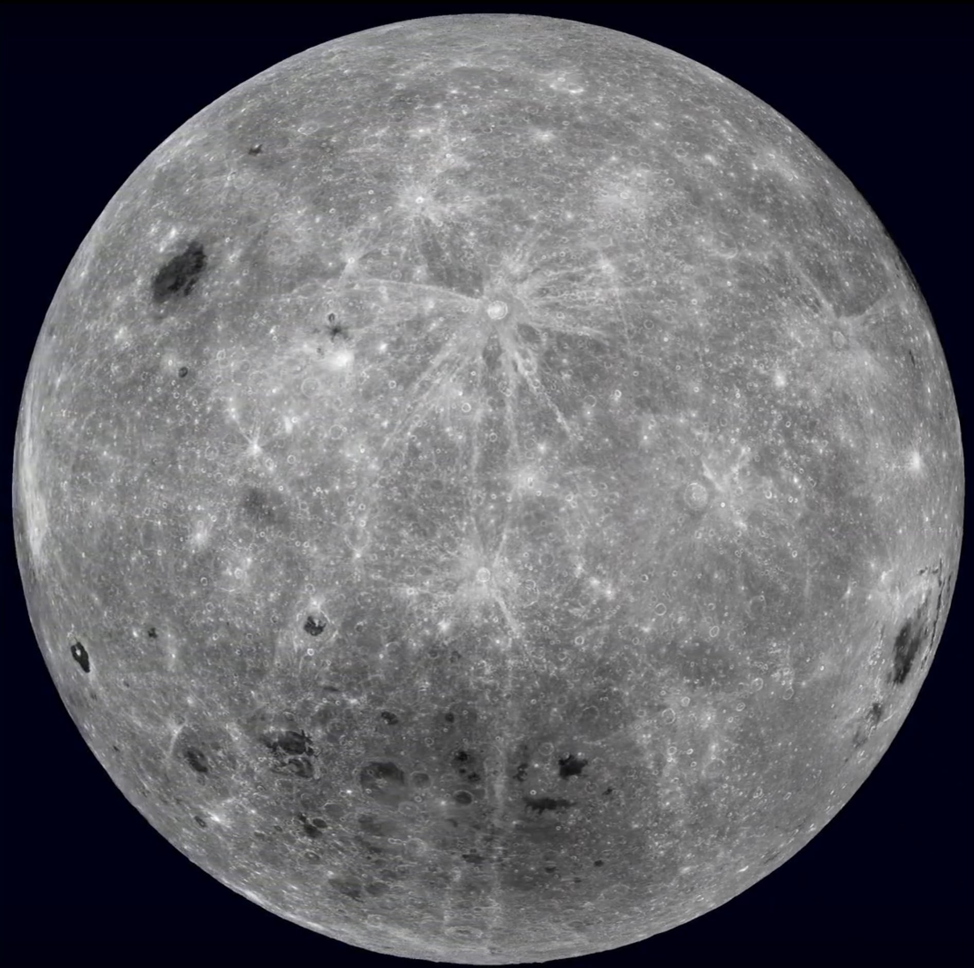 The Moon’s far side is not darker, but it is rougher: its crust is about 60 kilometres thick versus 40 on the Earth-facing side, so ancient impacts struggled to punch through and flood it with the dark lava seas that made the familiar face we see