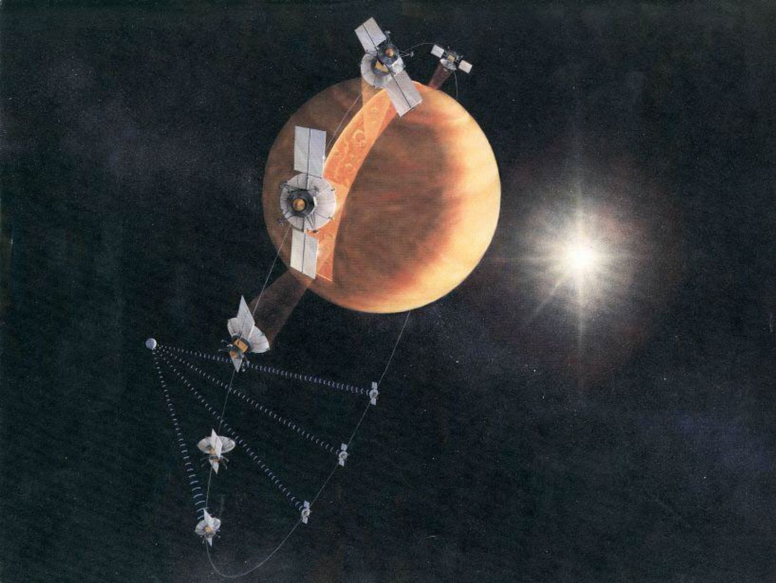 In 1994, after mapping 98% of Venus, NASA deliberately plunged Magellan into the planet’s atmosphere. More than three decades later, scientists reprocessed its radar data and discovered that one previously known pit appears to open into a kilometre-wide underground lava tube—the first subsurface cavity ever detected on Venus.