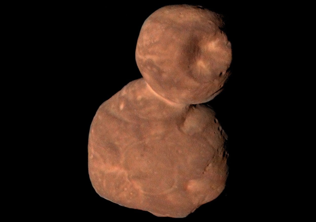 NASA’s New Horizons spacecraft flew past Pluto in 2015 and kept going, and in January 2019 it photographed a small icy world called Arrokoth four billion miles from the Sun, the most distant object ever visited, shaped like two snowballs gently stuck together since the solar system’s birth