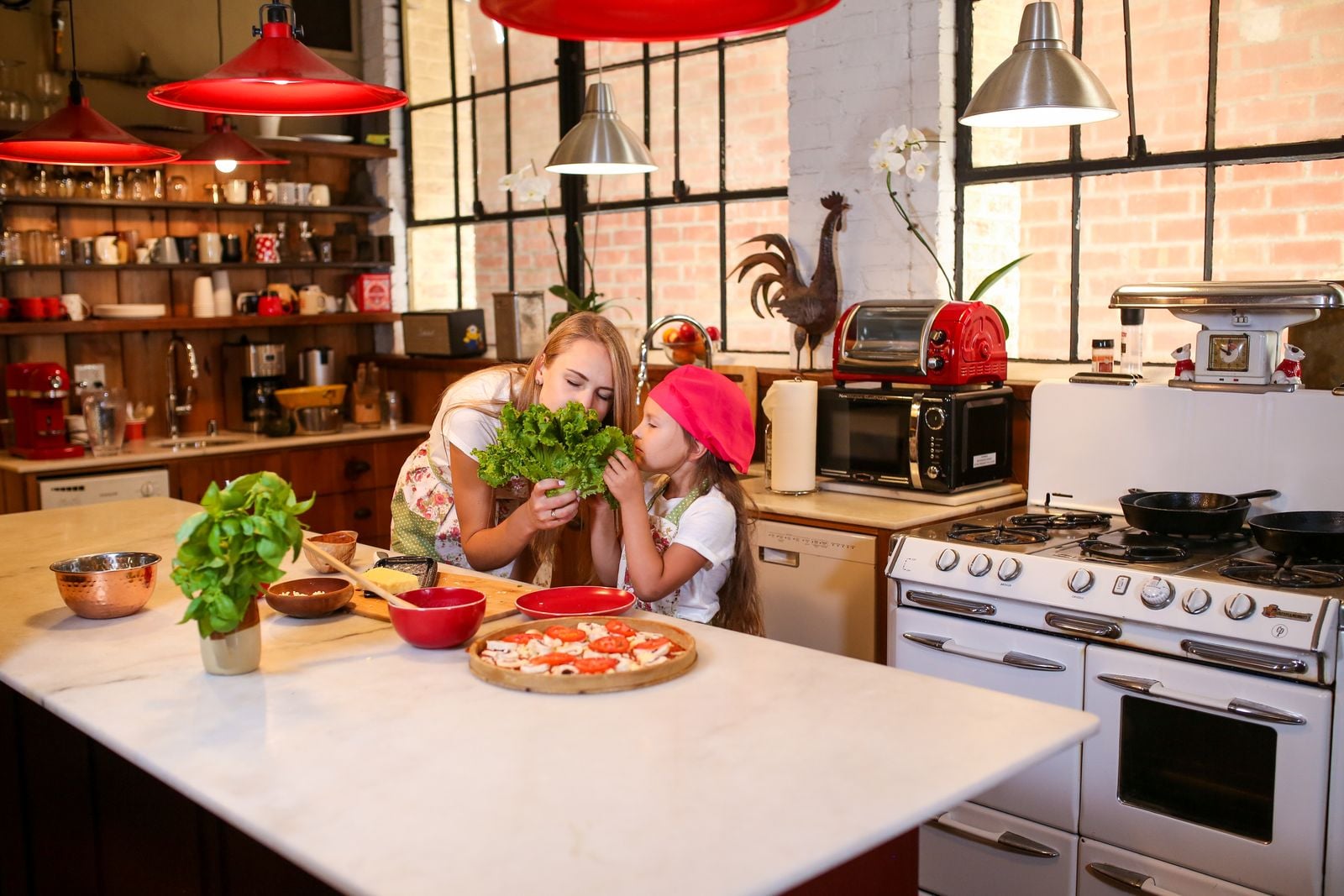 older parent adult daughter kitchen