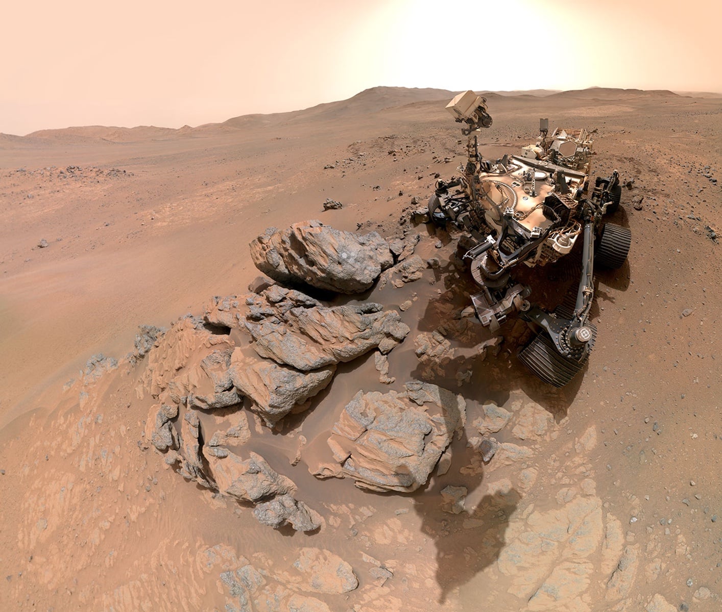 Mars has such thin air that around noon near the equator, sunlit ground beneath your boots could reach 24 degrees Celsius while the air around your head remained below freezing — allowing one standing person to span temperatures resembling spring and winter at the same time.