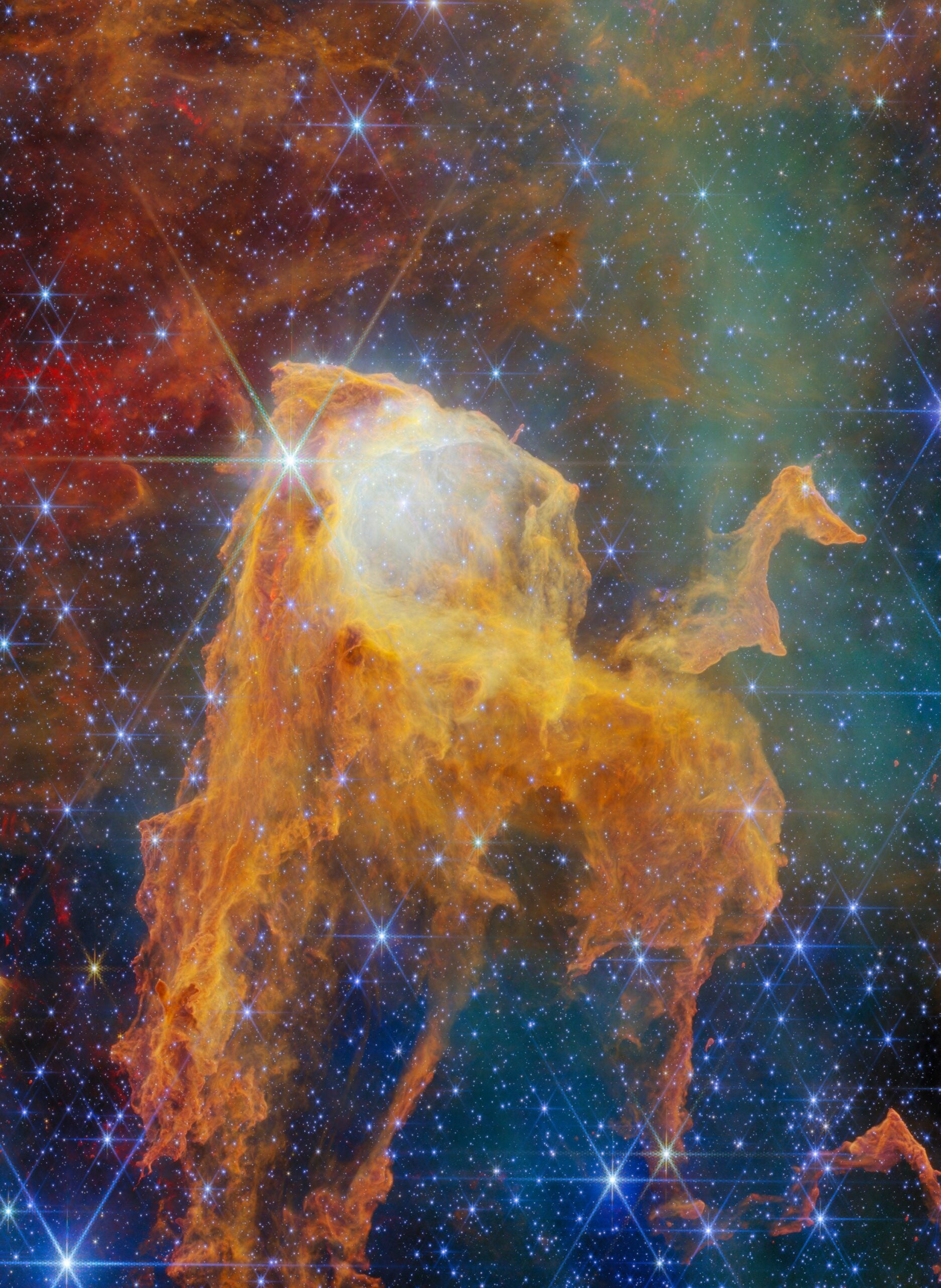 About 70 young stars sit inside one dark knot of gas in the Carina Nebula: ESA's Webb Picture of the Month for August 2026 shows the Treasure Chest globule, 7,500 light years off, lit by a 19-solar-mass O-type star