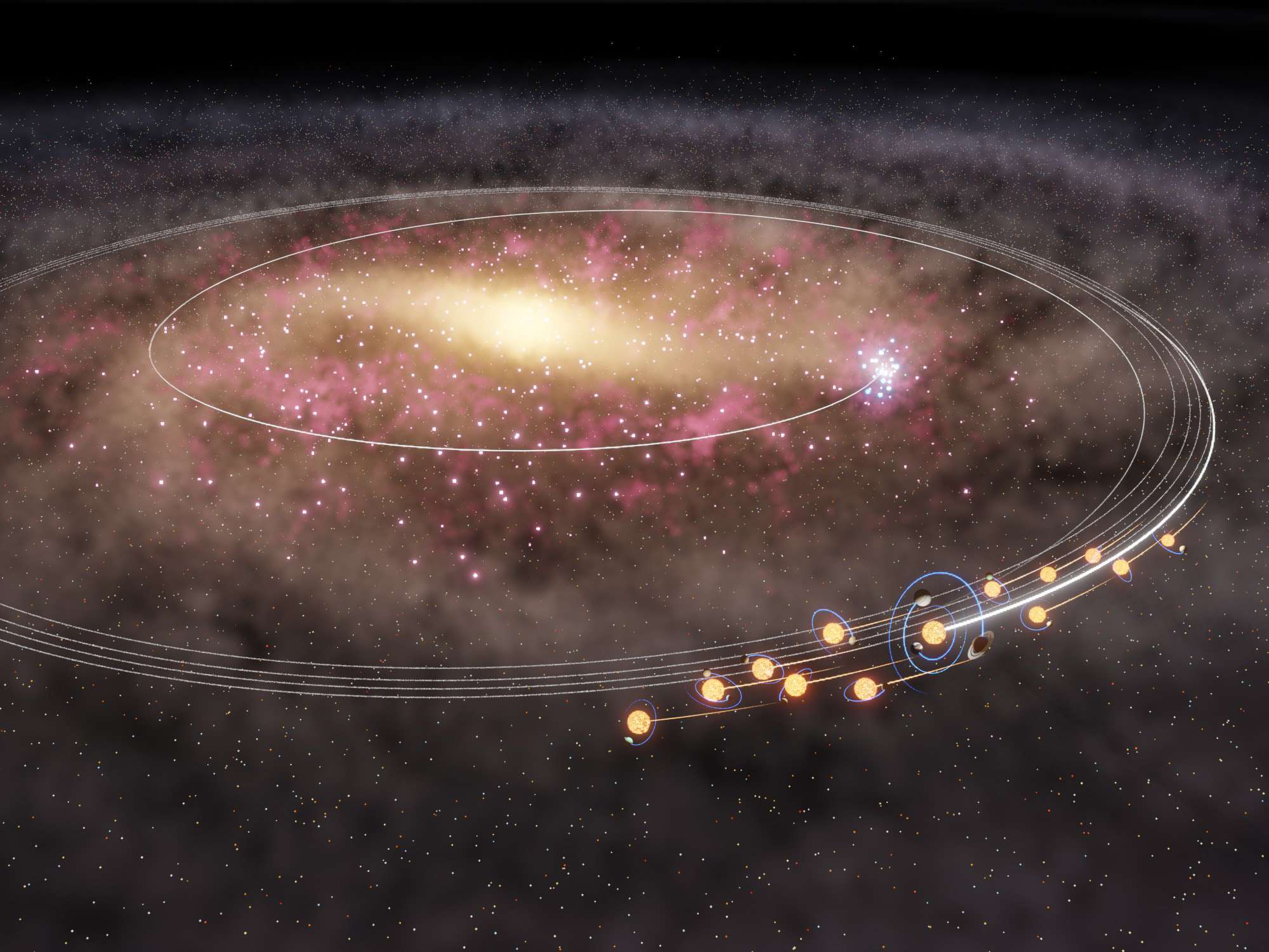 Gaia data revealed 6,594 nearby solar twins, including more than 1,500 born around the same time as the Sun. Researchers propose that many of them—and perhaps our Sun—migrated more than 10,000 light-years from the Milky Way’s turbulent inner disk, potentially placing Earth in the quieter galactic environment where complex life eventually evolved.