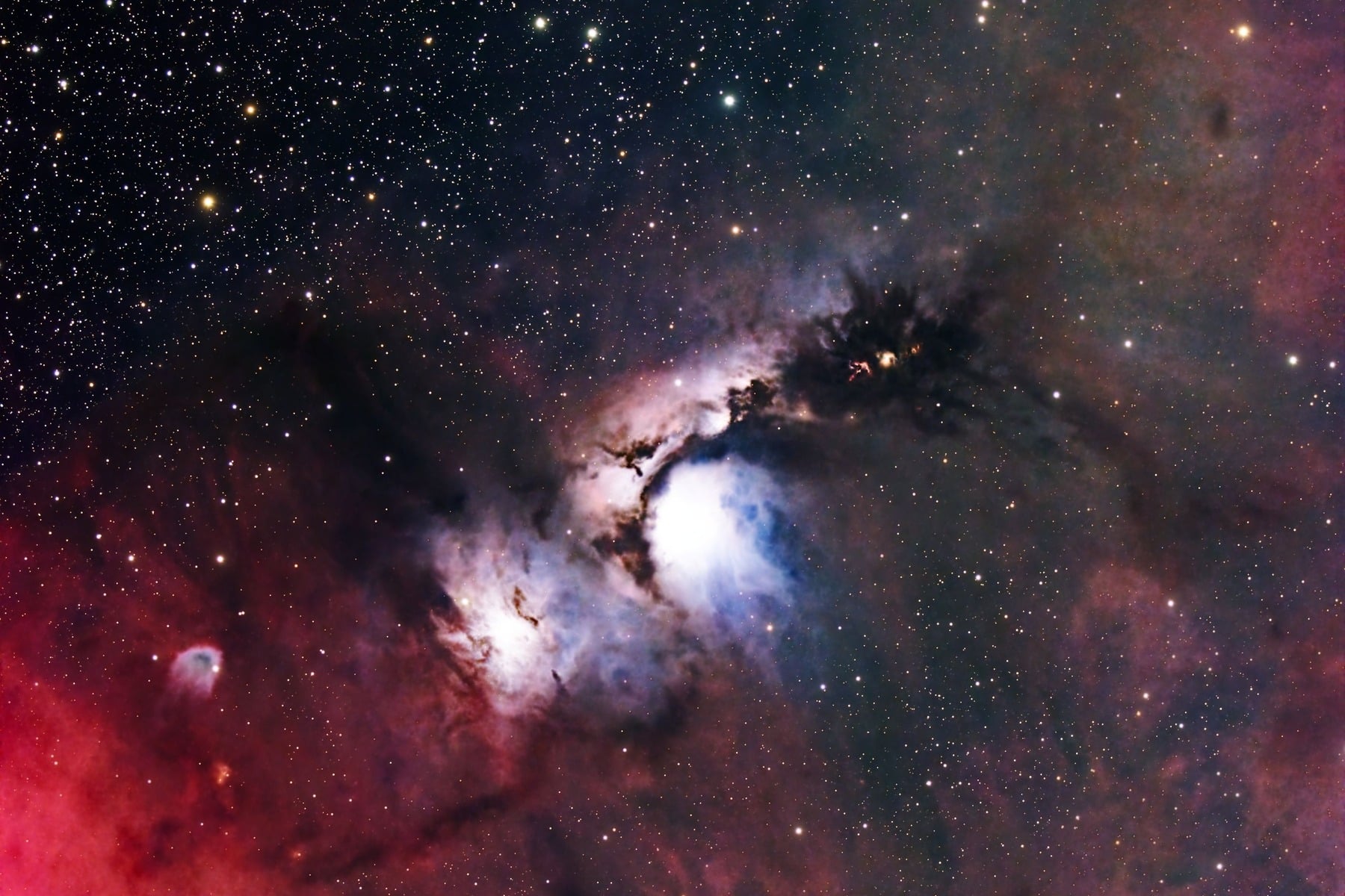 Orion Nebula filled with stars and multicolored clouds of gas and dust
