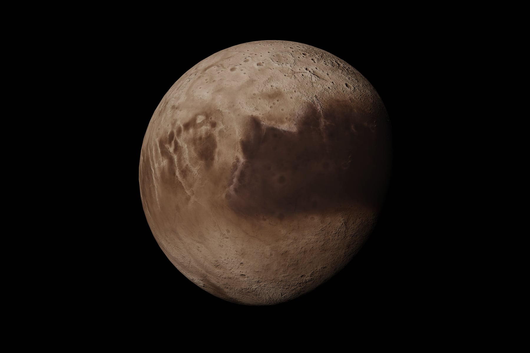 Despite being only about half Earth’s diameter, Mars has nearly as much total surface area as all of Earth’s continents combined—the difference is that oceans cover 71% of our planet, while modern Mars has no permanent bodies of liquid water.