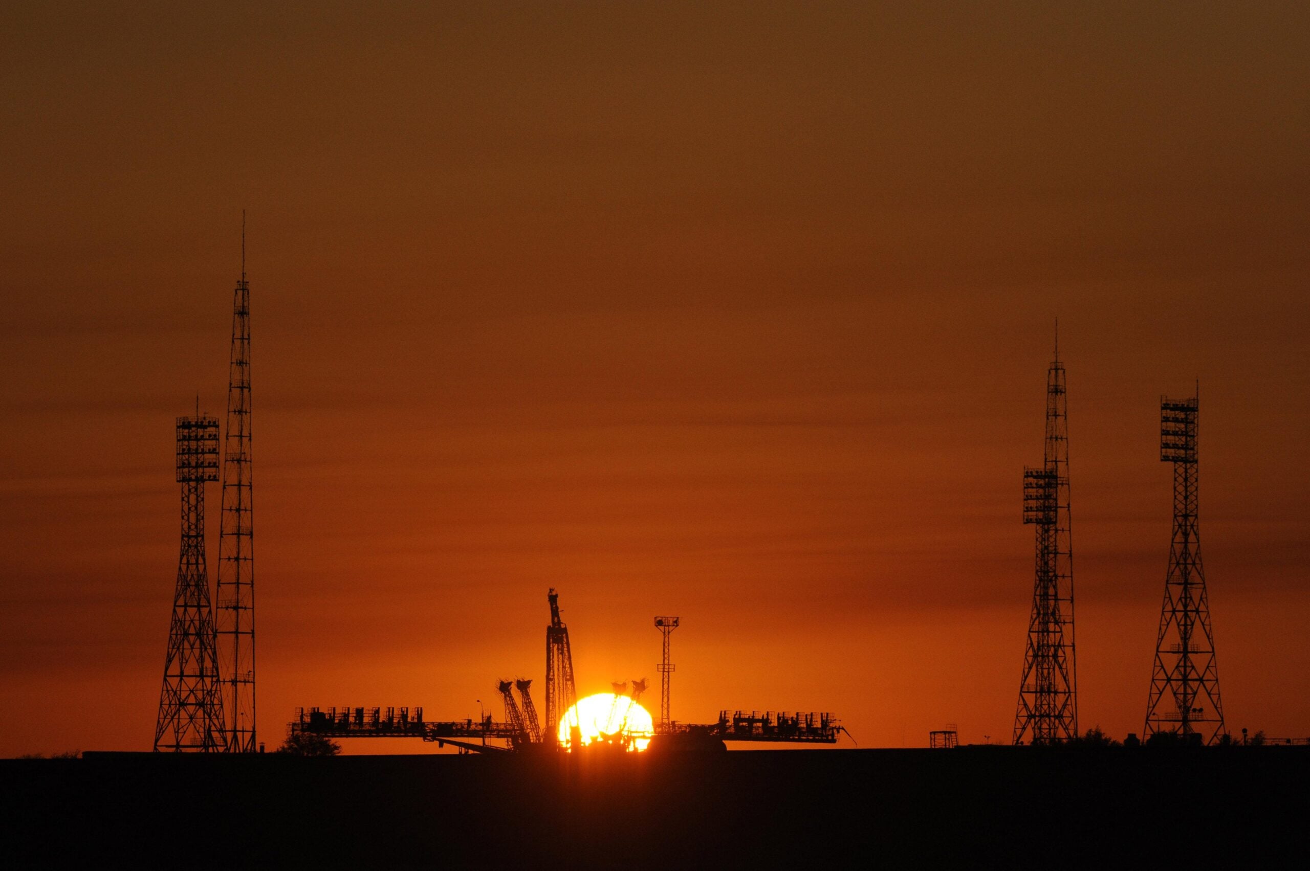 Gagarin's Start launch pad at Baikonur Cosmodrome before a Soyuz rollout